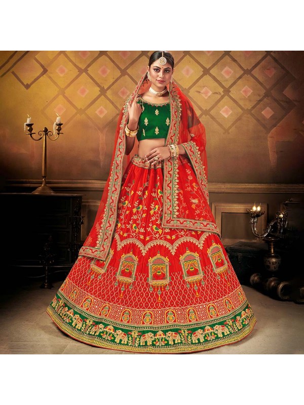 Marvellous Red And Green Designer Lehenga Choli